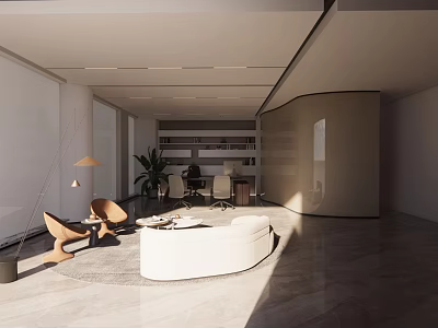Modern Office Interior With Open Layout Sofa Chairs Bookshelves Plants And Natural Light 3d model