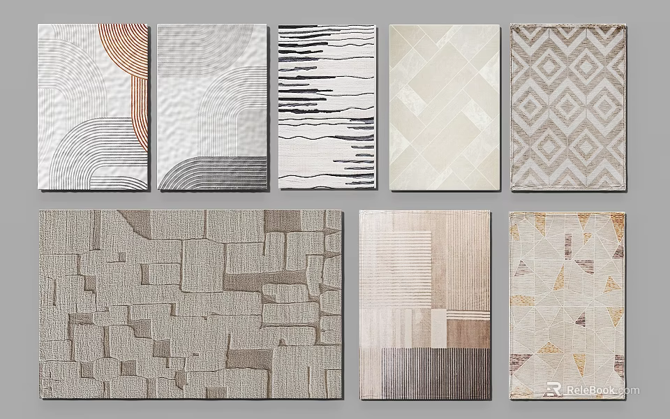 Modern Square Rugs With Various Geometric Patterns Neutral Tones And Textured Designs 3d model 