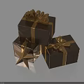 Decorative Ornament Set Featuring Brown Gift Boxes Gold Ribbon Bowknot And Star Ornament
