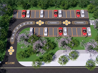 Eco Friendly Parking Lot Design With Green Plants Entrance Exit And Natural Landscape 3d model