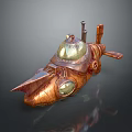 Copper Colored Steampunk Submarine Water Vehicle With Transparent Dome And Mechanical Propeller