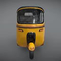Vintage Yellow and Black Auto Rickshaw With Black Canopy Front Windshield and Wheels