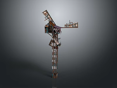 Modern Abstract Sculpture With Stacked Geometric Shapes And Metal Elements 3d model