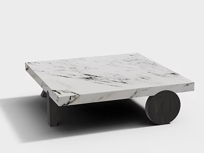 Modern Square Coffee Table With White Marble Top And Black Round Base 3d model