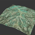 Detailed 3D Mountain Terrain Model With Green Landscape And Valley Features