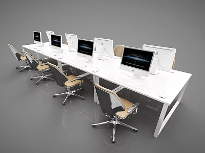 Modern Office Desks With Multiple Computers And Comfortable Chairs In Workspace 3d model
