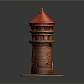Scenic Red Roof Lighthouse Model with Brick Structure and Red Door on Green Grass Base