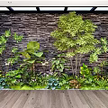 Lush Indoor Landscape With Diverse Green Plants Stone Wall Wooden Floor And Ceiling Lighting