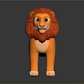 Cute 3D Cartoon Lion With Red Mane Orange Body Red Ball Tail Tip And Reflection