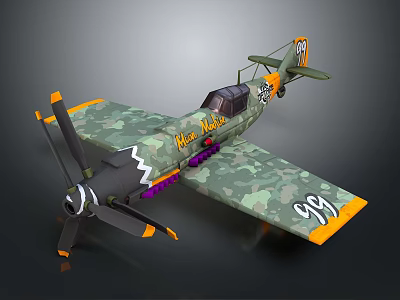 Space and Aerospace 3D Airplane Model Miss Avion Green Camouflage Yellow Orange Accents Wing 33 3d model