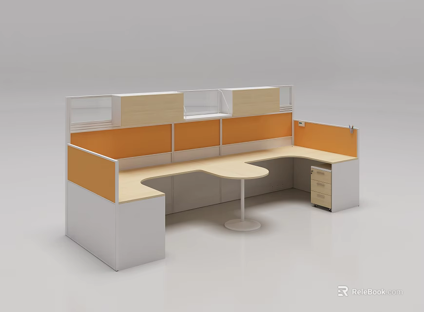 Modern Office Desk With Partition Workstations Orange Beige Panels And Storage 3d model