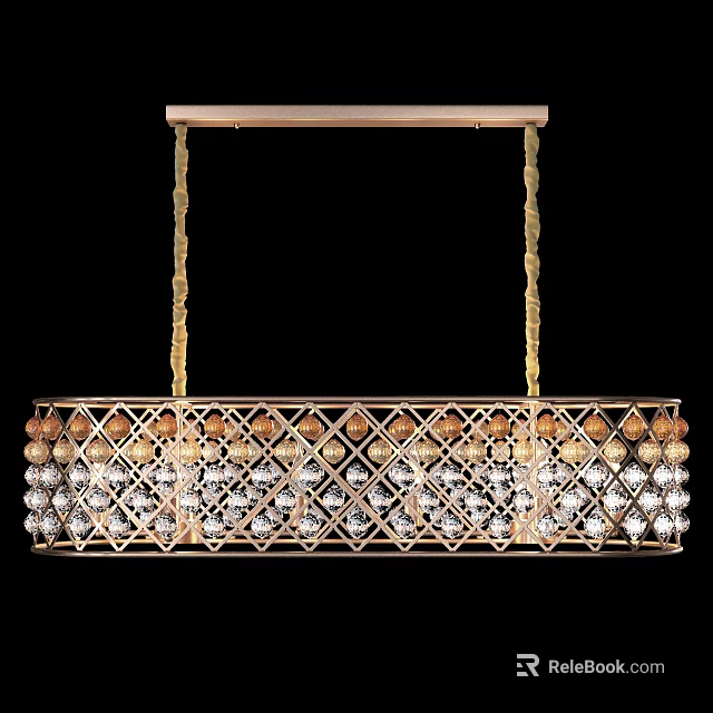Elegant Rectangular Chandelier with Gold Frame and Crystal Accents for Modern Interior 3d model