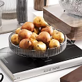 Stylish Ceramic Ware Collection With Teapot Fruit Bowl Coffee Cups And Pears On Wooden Tray