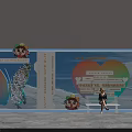 Popular Photo Check-in Spot With Cartoon Character Blue Bench And Decorative Plant