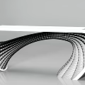 Modern Office Desk With Curved Wooden Structure And White Sleek Top Design