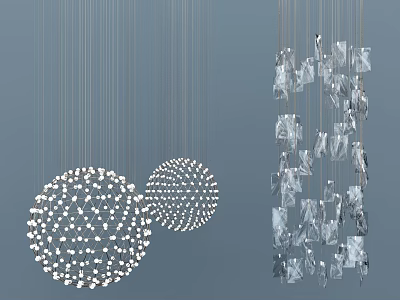 Stylish Modern Crystal Chandelier Featuring Spherical And Geometric Hanging Crystal Pieces For Interior Decor 3d model