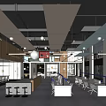Modern Public Office Space With Open Workstations And Contemporary Lighting 3d model