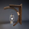 Vintage Rustic Chandelier With Wooden Bracket Glass Lantern And Retro Design