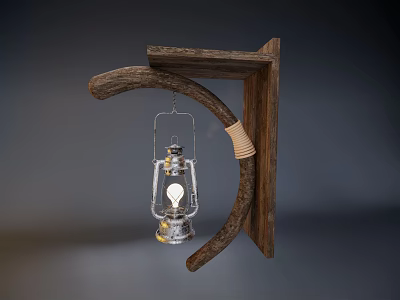 Vintage Rustic Chandelier With Wooden Bracket Glass Lantern And Retro Design 3d model