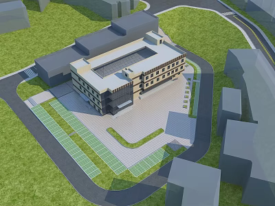 Modern Building Aerial View With Green Grass Areas Road Plaza And Surrounding Buildings 3d model