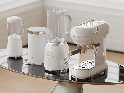 Modern White Kitchen Appliances Set With Coffee Maker Blender Kettle On Countertop 3d model