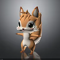 Cute Cartoon Small Animal Character 3D Model With Orange Fur And Green Eyes Standing Pose
