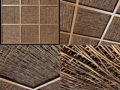 Woven Ceiling Design With Wooden Frame And Natural Grid Texture For Interior 3d model