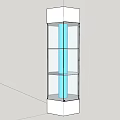 Modern Hexagonal Display Shelf with White Base Top Blue Column and Transparent Glass Shelves