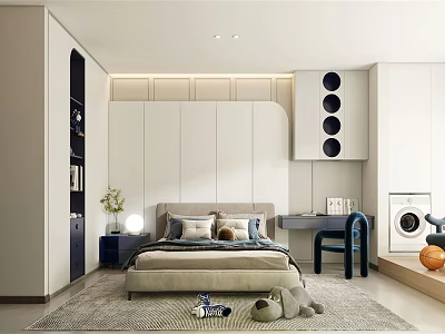 Cozy Kids Room Interior With Bed Desk Chair Toys Bookshelf And Soft Rug 3d model