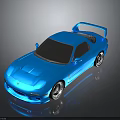 Shiny Sleek Blue Sports Car With Rear Spoiler On Reflective Surface