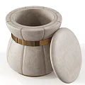 Elegant Light Gray Leather Sofa Stool With Golden Metallic Band And Stitched Details