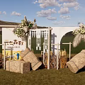 Autumn Outdoor Photo Spot With Straw Decor And Flower Adorned White Frame
