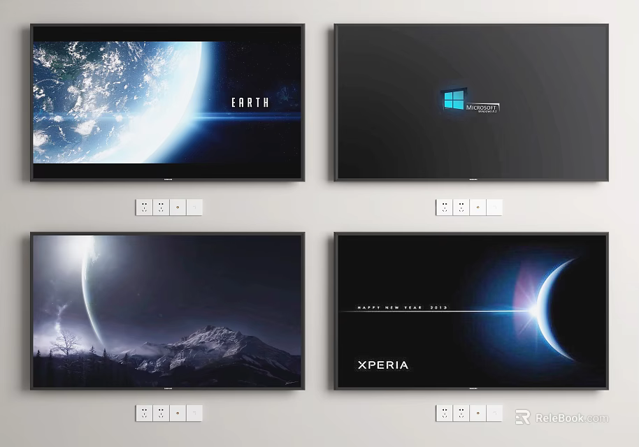 Modern Televisions With Various Screen Displays Including Orion Windows And Xperia 3d model 