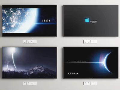 Modern Televisions With Various Screen Displays Including Orion Windows And Xperia 3d model