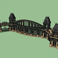 Twin Towers With Classical Decorative Arch Bridge Structure Under Blue Sky
