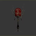3D Mantis Model With Red Body Blue Head Long Legs And Antennae On Dark Background