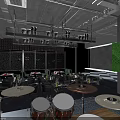 Modern Bar Interior With Colorful Lighting Sofa Seating And Decorative Walls