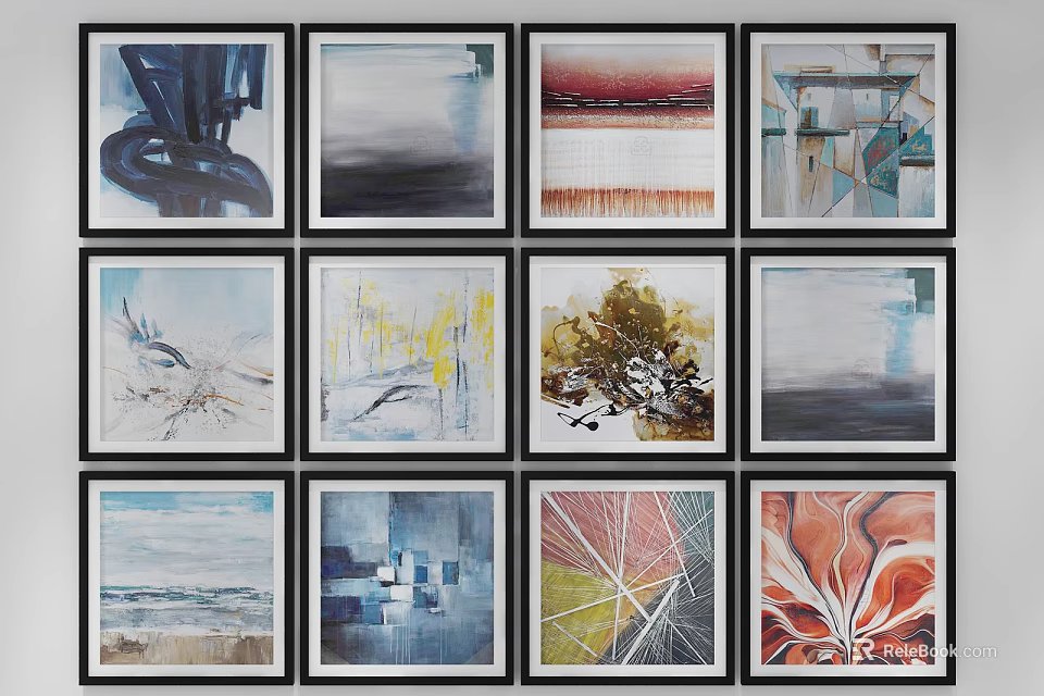 Framed Abstract Paintings With Various Styles And Abstract Designs For Wall Decor 3d model