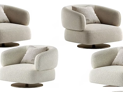 Beige Modern Accent Chair With Plush Fabric Round Base And Decorative Pillow 3d model