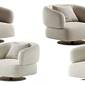 Beige Modern Accent Chair With Plush Fabric Round Base And Decorative Pillow
