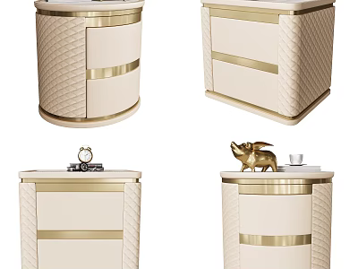 Modern Luxury Beige And Gold Bedside Tables With Woven Texture Decorative Accents 3d model