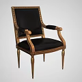 Classic Single Chair With Black Leather Upholstery Golden Accent Armrests And Elegant Carved Legs