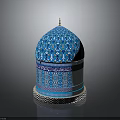 Blue Decorated Dome Building With Intricate Geometric Floral Patterns And White Base Trim