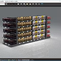 Retail Display Shelving Featuring Multiple Layers Holding Bottled Drinks Boxed Products And Red Packages