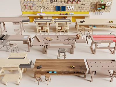 Modern Wooden Table And Chair Set With Simple Design And Practical Features For Home 3d model