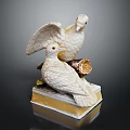 Hand Carved White Dove Sculpture Featuring Two Birds On Decorative Pedestal