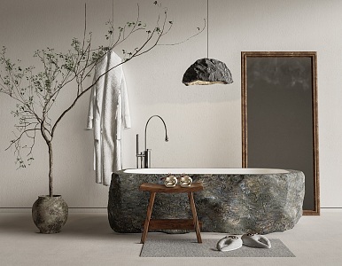 Quiet bathtub rubble bathtub chandelier bathrobe potted mirror faucet slippers stool 3d model