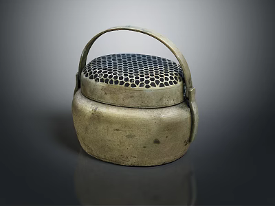 Traditional Brass Heating Appliance With Handle And Perforated Lid For Home Use 3d model