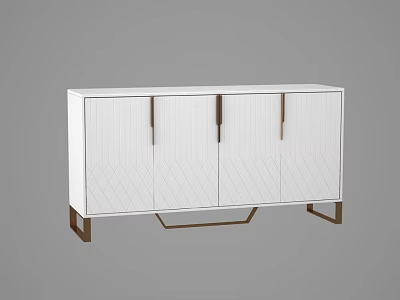 White Sideboard With Diamond Pattern Doors Metal Handles And Legs For Modern Dining Room 3d model