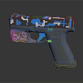 Tactical Pistol With Blue And White Pixel Camo Pattern And Gray Grip Design 3d model